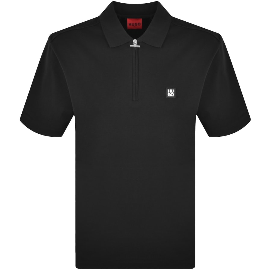 Image number 1 for HUGO Dery Quarter Zip Polo Black