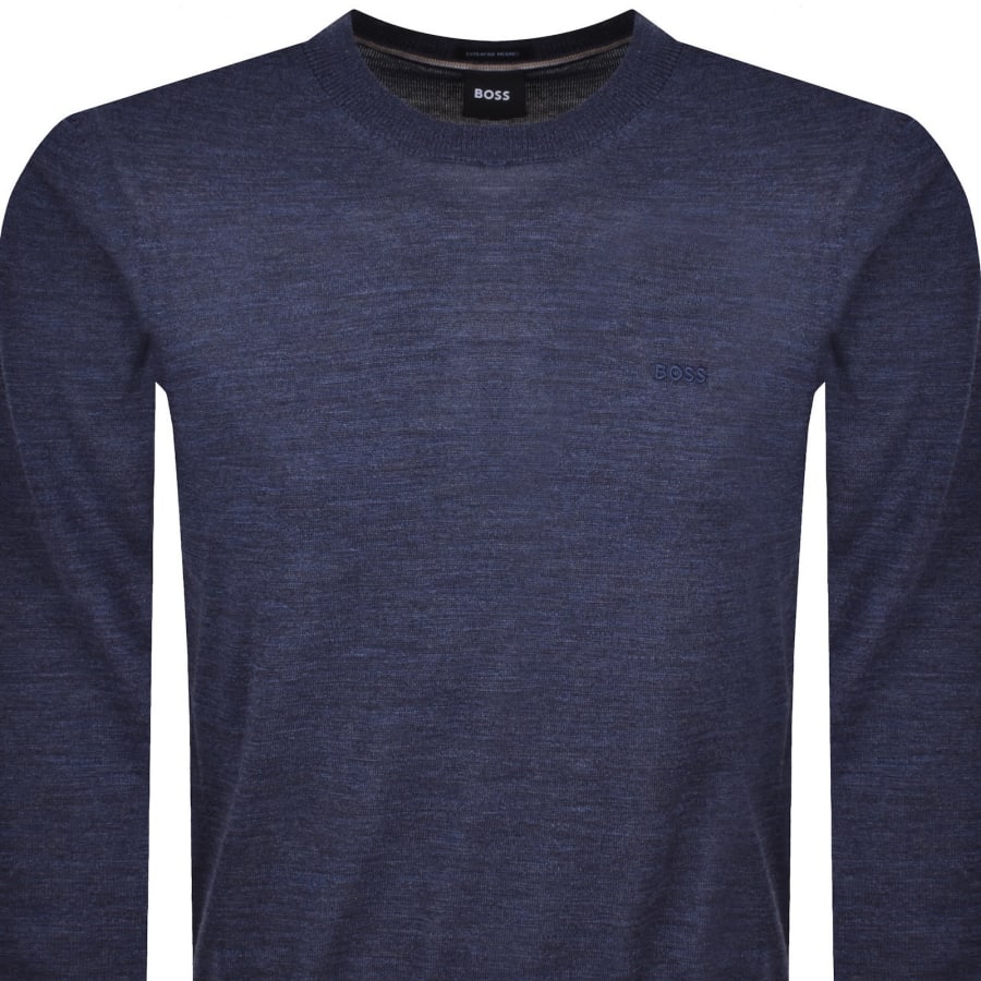 Image number 2 for BOSS Leno Merino Wool Knit Jumper Dark Blue