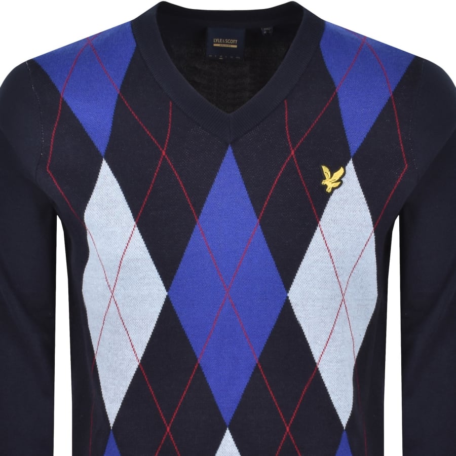 Image number 2 for Lyle And Scott Argyle V Neck Jumper Navy