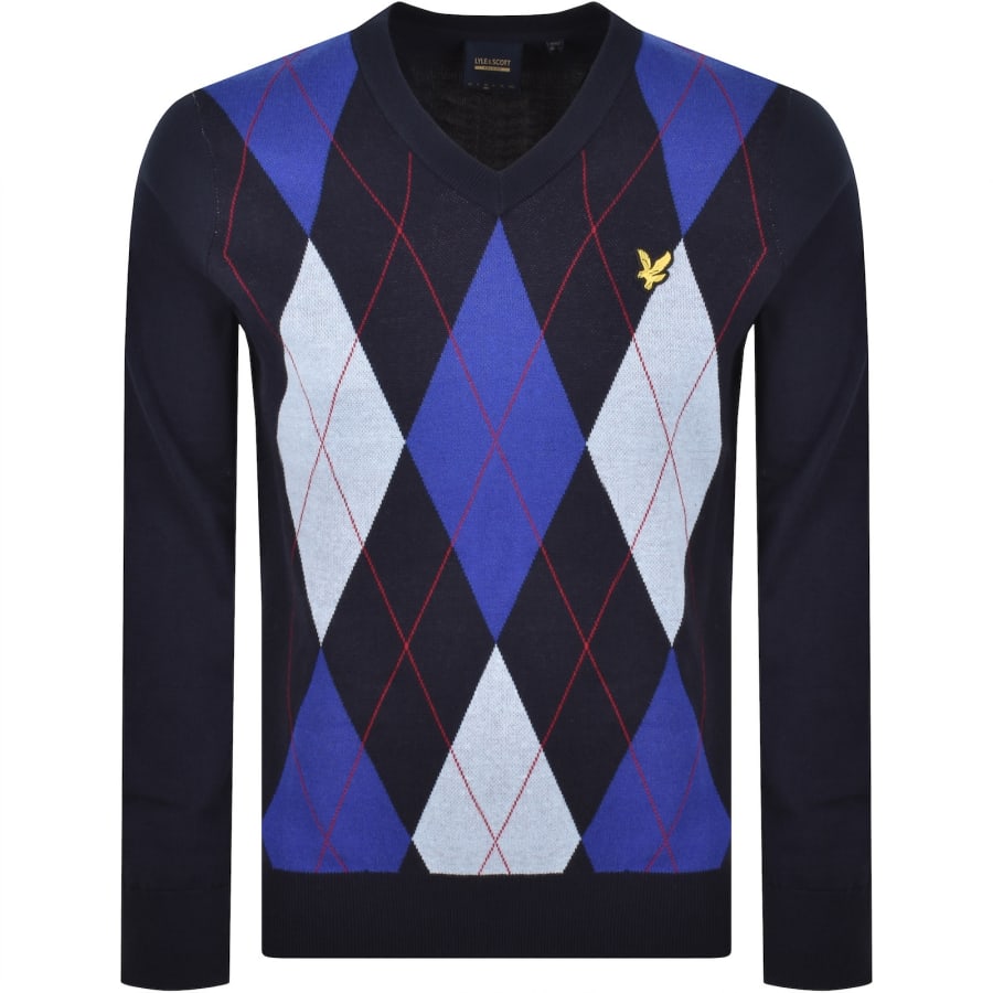 Image number 1 for Lyle And Scott Argyle V Neck Jumper Navy