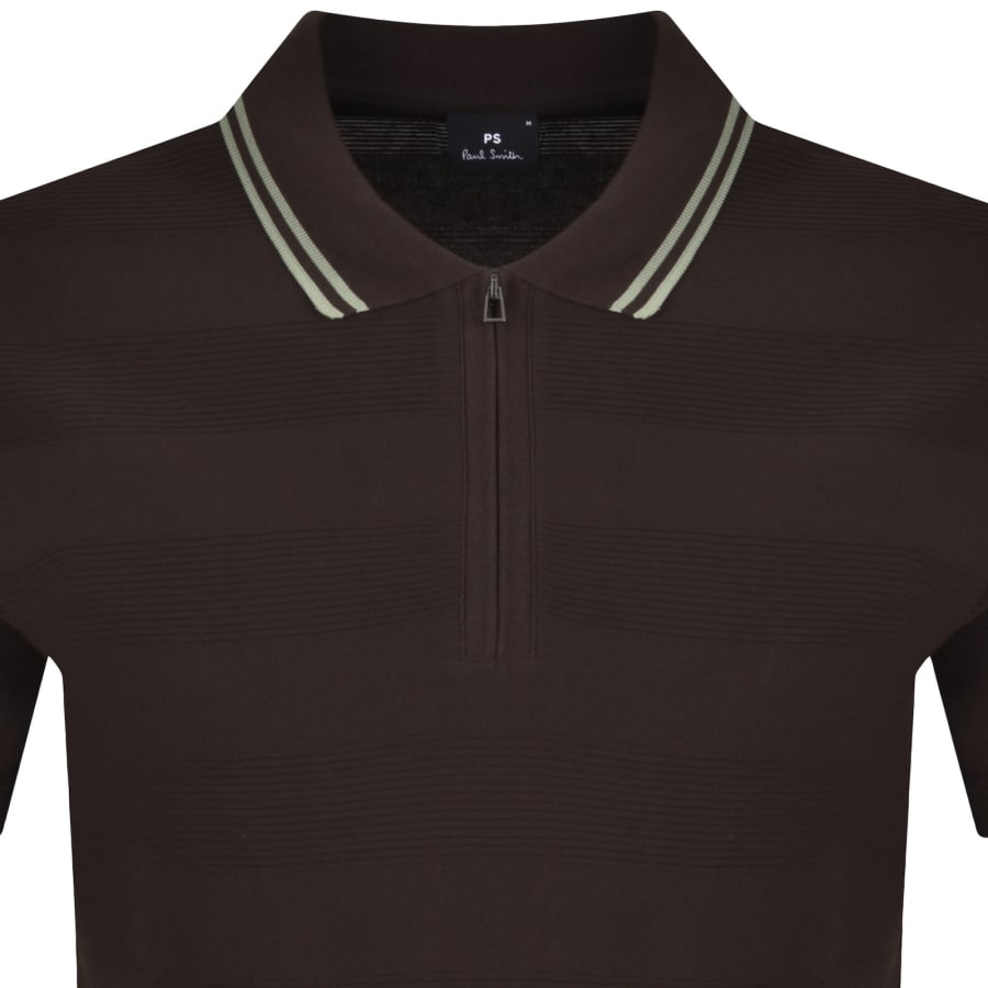 Image number 2 for Paul Smith Zip Polo T Shirt Brown