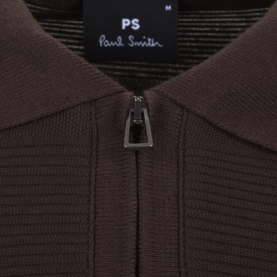 Image number 4 for Paul Smith Zip Polo T Shirt Brown