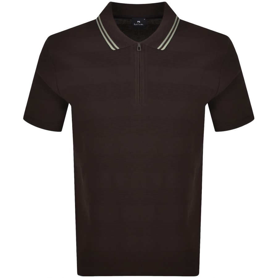 Image number 1 for Paul Smith Zip Polo T Shirt Brown