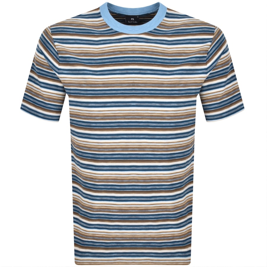 Image number 1 for Paul Smith Striped Regular Fit T Shirt Blue
