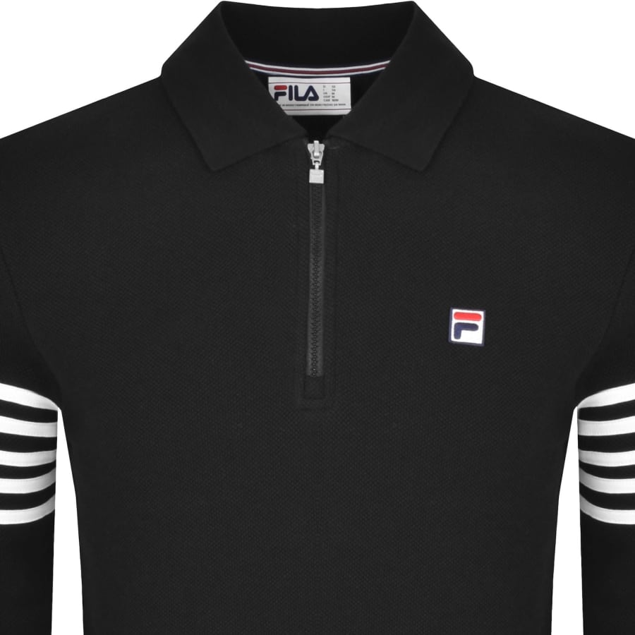 Image number 2 for Fila Quarter Zip Long Sleeve Polo Shirt Black
