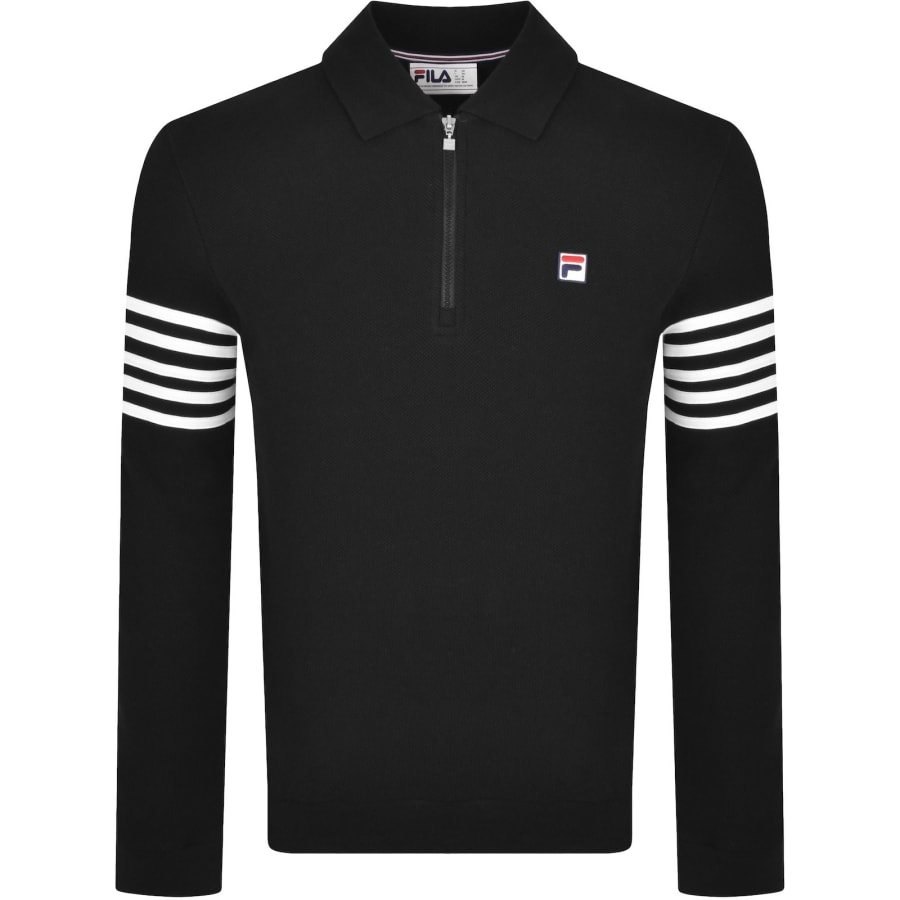 Image number 1 for Fila Quarter Zip Long Sleeve Polo Shirt Black