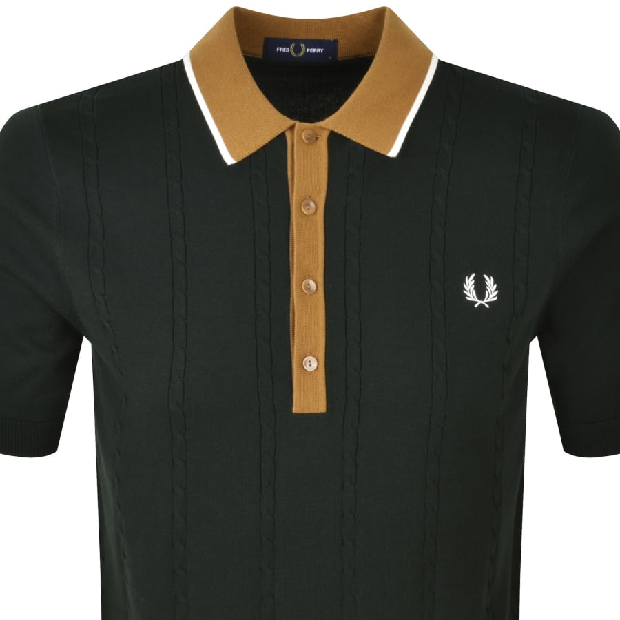 Image number 2 for Fred Perry Cable Knit Polo Shirt Green
