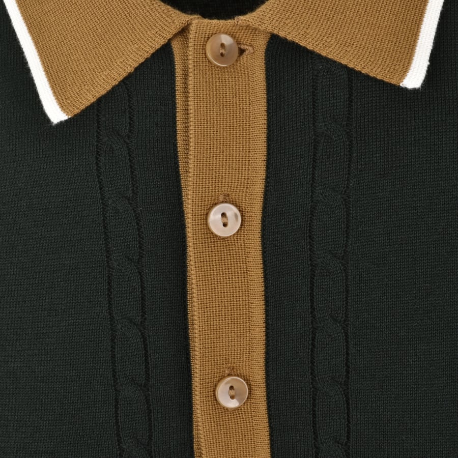 Image number 4 for Fred Perry Cable Knit Polo Shirt Green