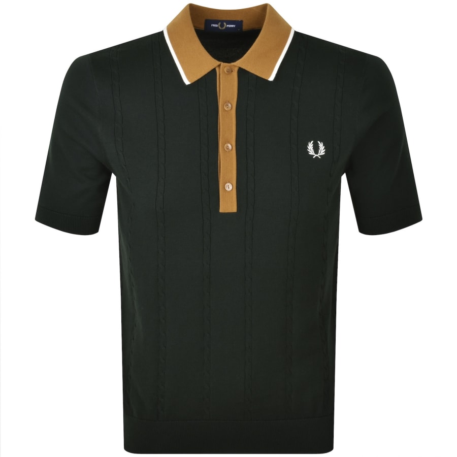 Image number 1 for Fred Perry Cable Knit Polo Shirt Green