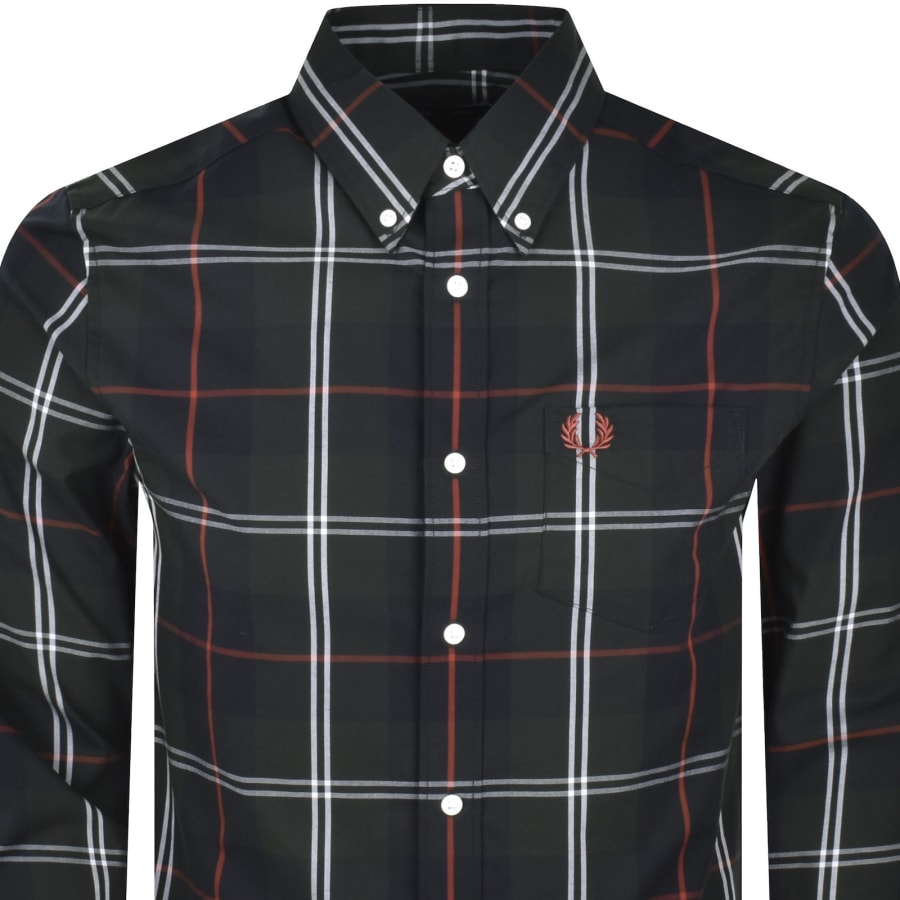 Image number 2 for Fred Perry Poplin Tartan Shirt Night Green