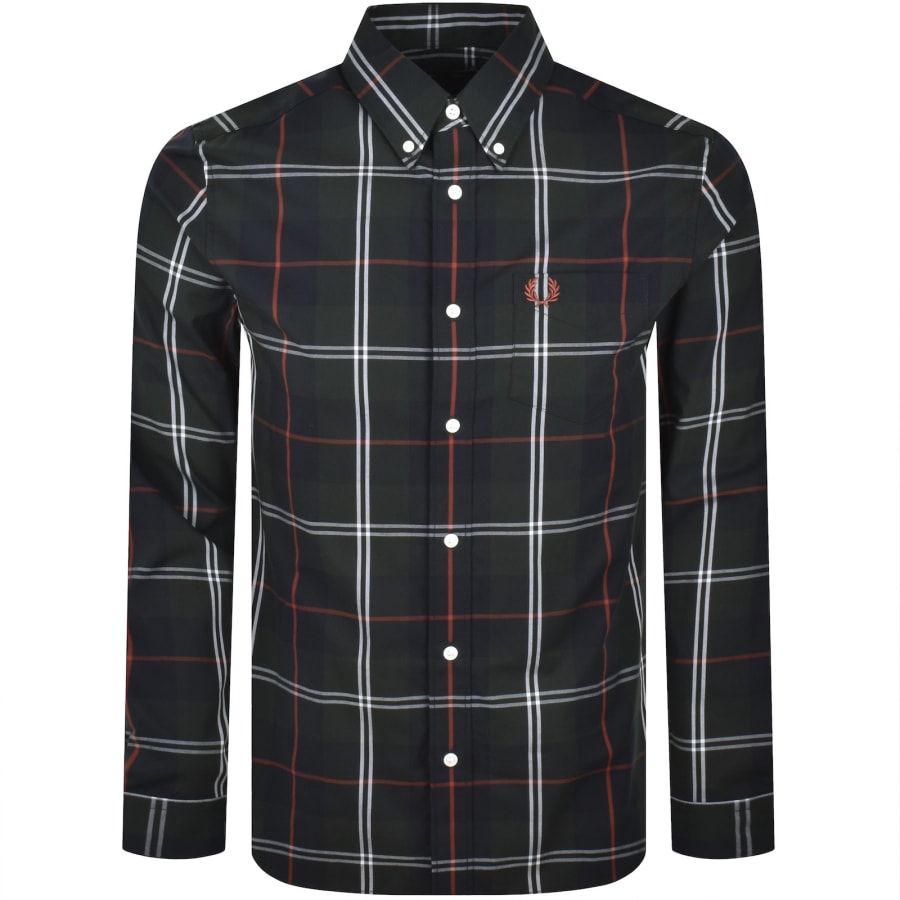 Image number 1 for Fred Perry Poplin Tartan Shirt Night Green
