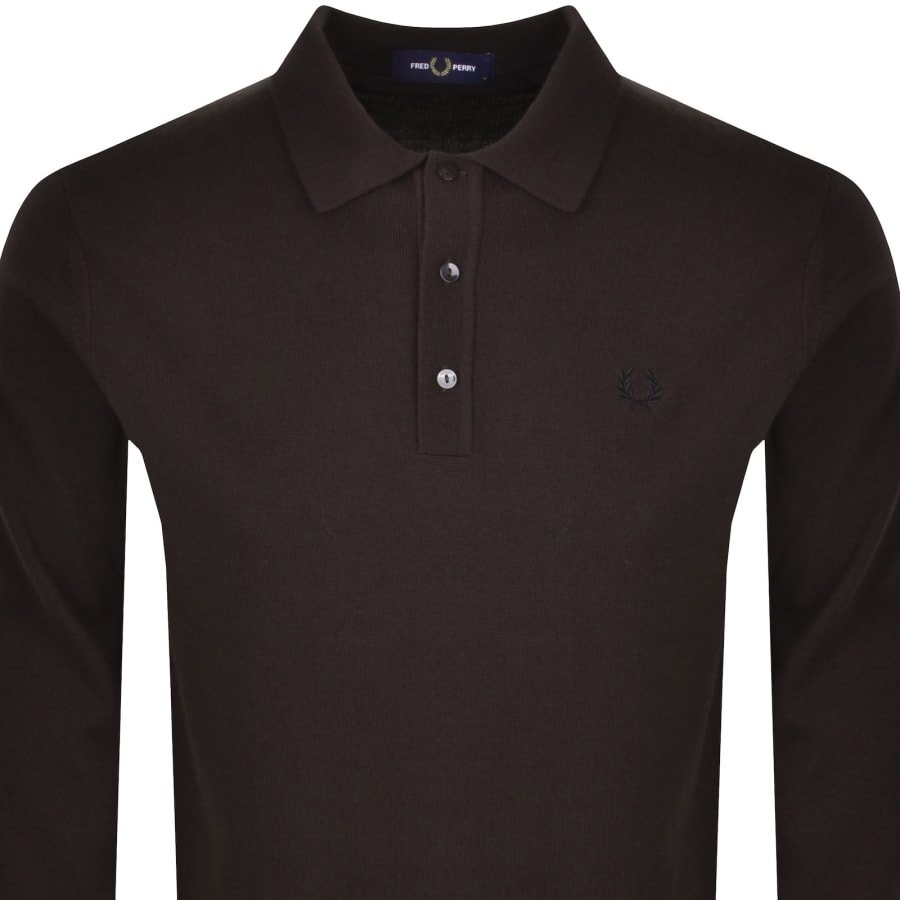 Image number 2 for Fred Perry Long Sleeve Knit Polo Brown