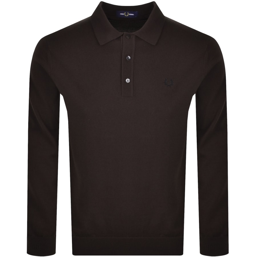 Image number 1 for Fred Perry Long Sleeve Knit Polo Brown