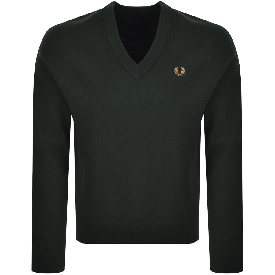 Image number 1 for Fred Perry Saddle Sleeve V Neck Jumper Green
