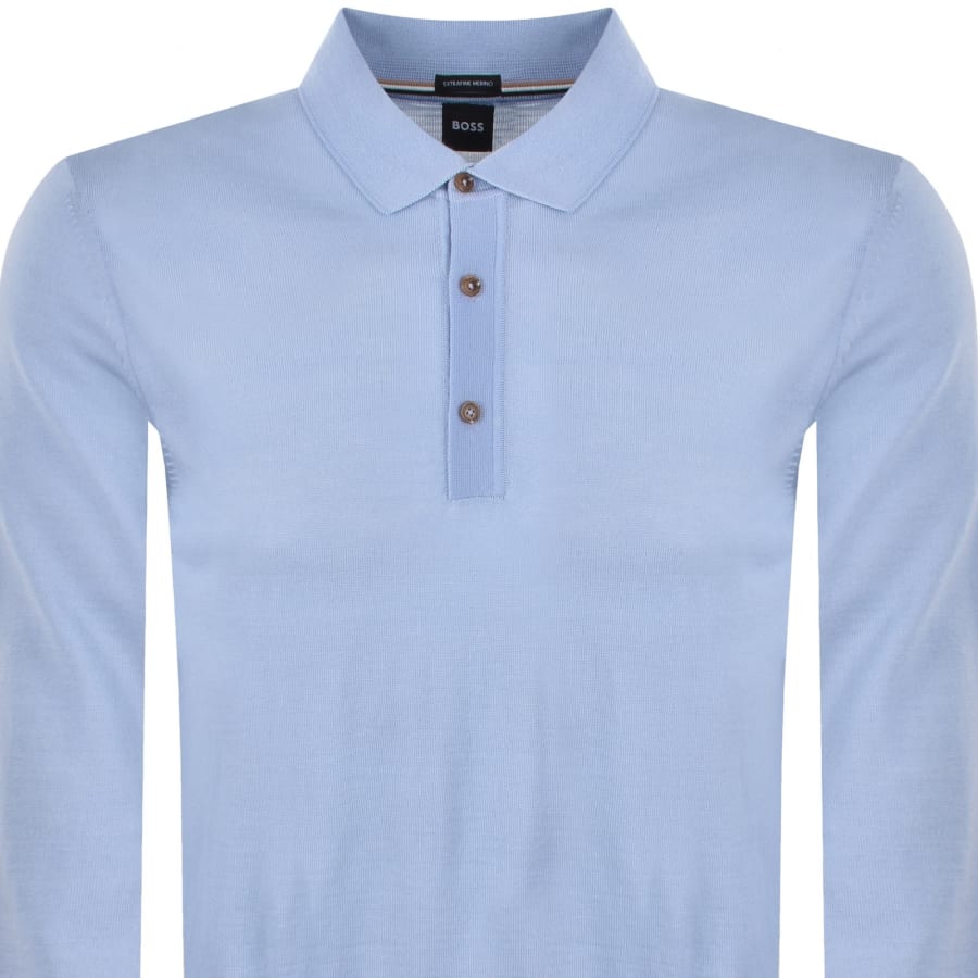 Image number 2 for BOSS Lancione Merino Wool Knit Polo Blue