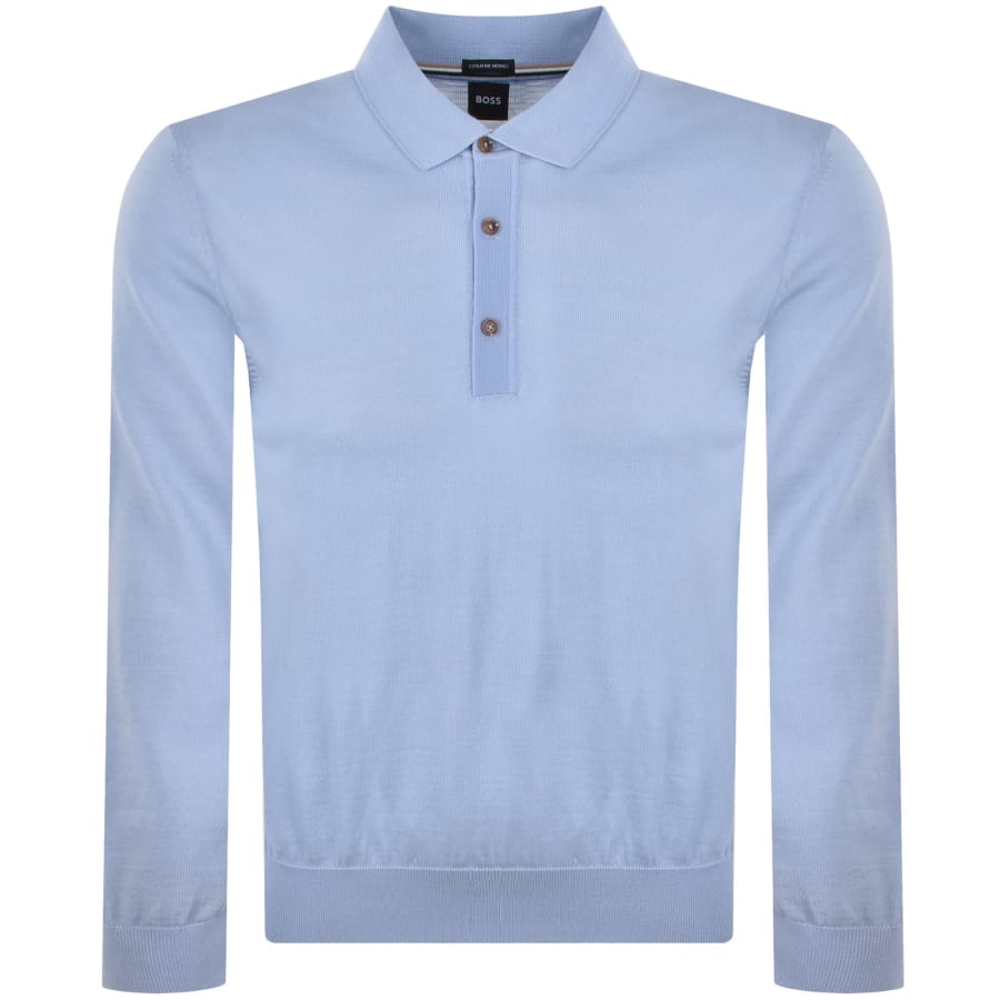 Image number 1 for BOSS Lancione Merino Wool Knit Polo Blue