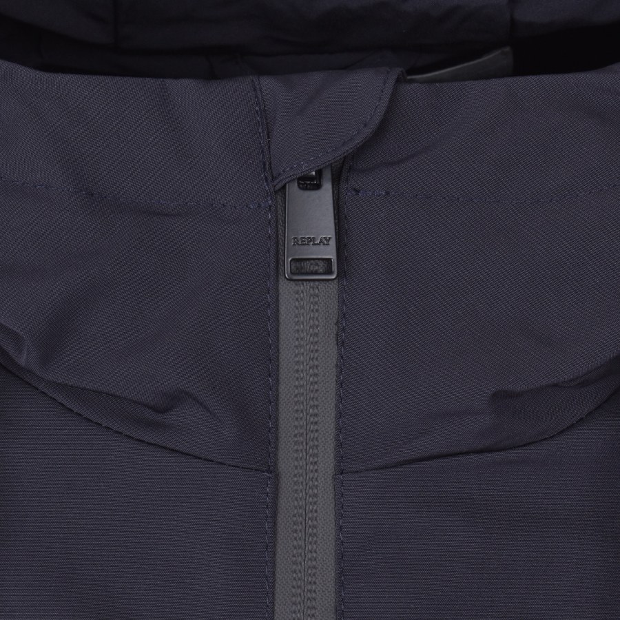 Image number 4 for Replay Hooded Logo Jacket Navy