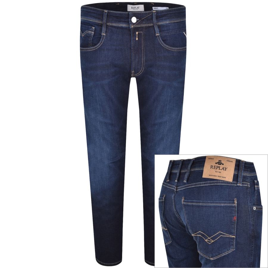 Image number 1 for Replay Anbass Hyperflex Jeans Navy