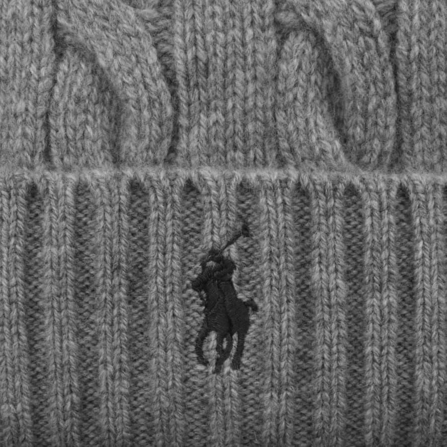 Image number 3 for Ralph Lauren Cable Knit Beanie Hat Grey