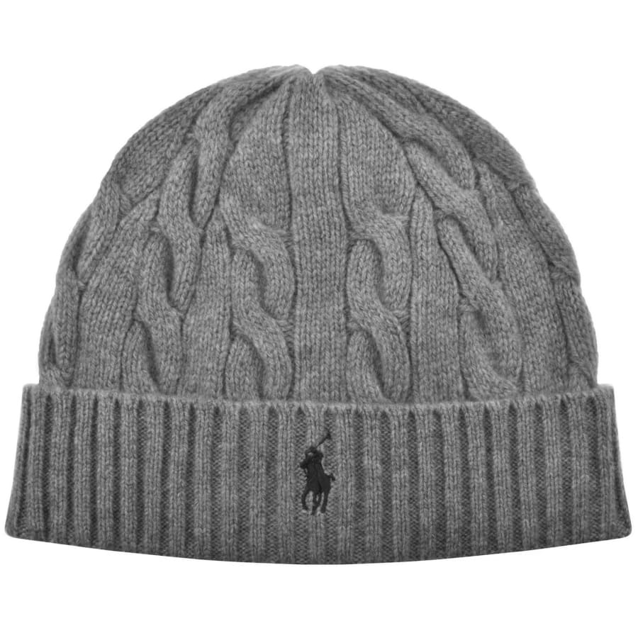 Image number 1 for Ralph Lauren Cable Knit Beanie Hat Grey