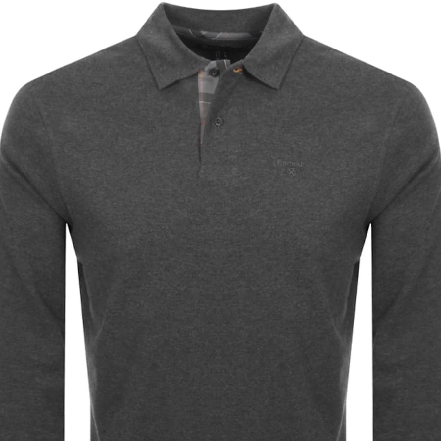 Image number 2 for Barbour Sports Long Sleeve Polo T Shirt Grey