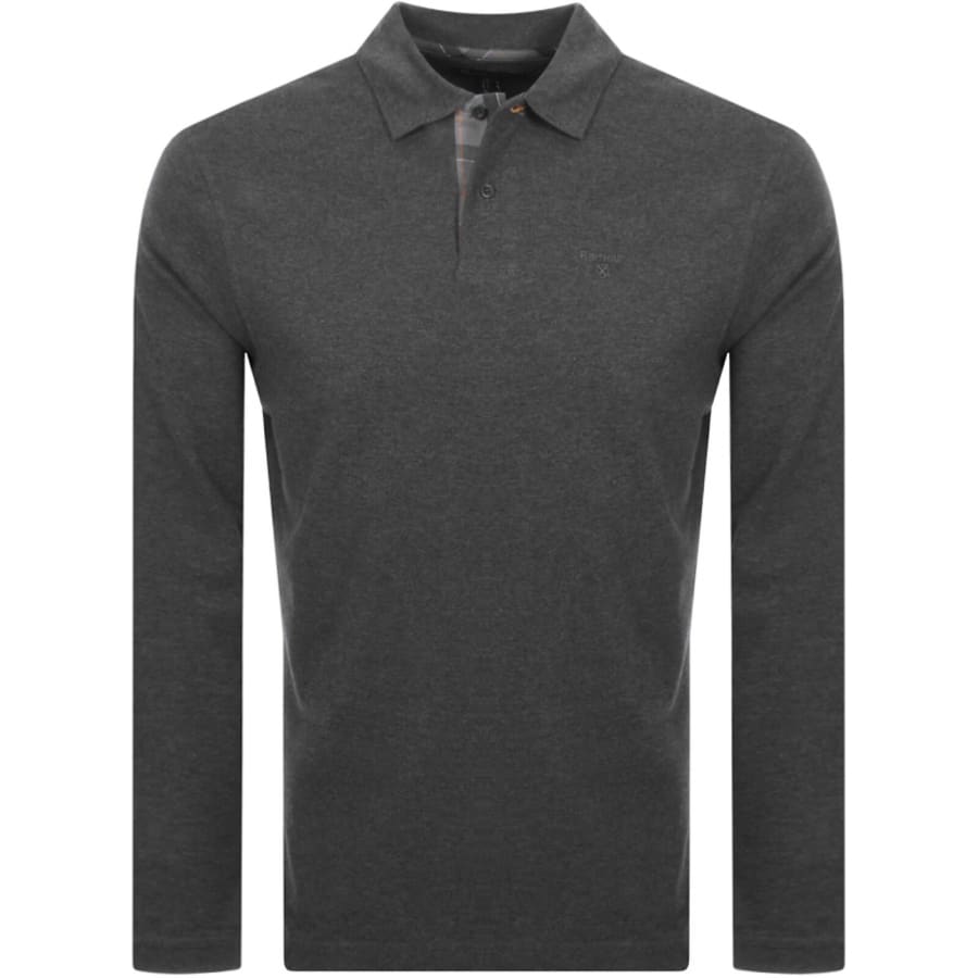 Image number 1 for Barbour Sports Long Sleeve Polo T Shirt Grey