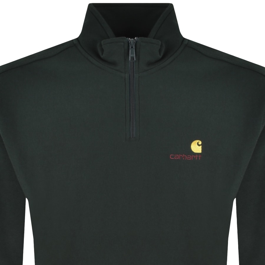 Image number 2 for Carhartt Half Zip Script Logo Sweatshirt Green