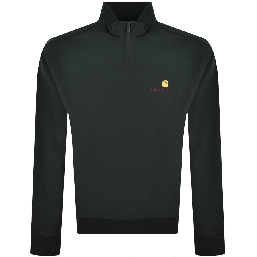 Image number 1 for Carhartt Half Zip Script Logo Sweatshirt Green