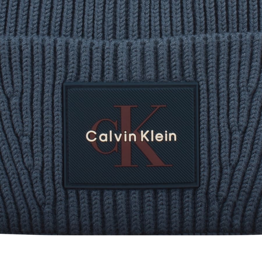 Image number 3 for Calvin Klein Patch Rib Beanie Blue