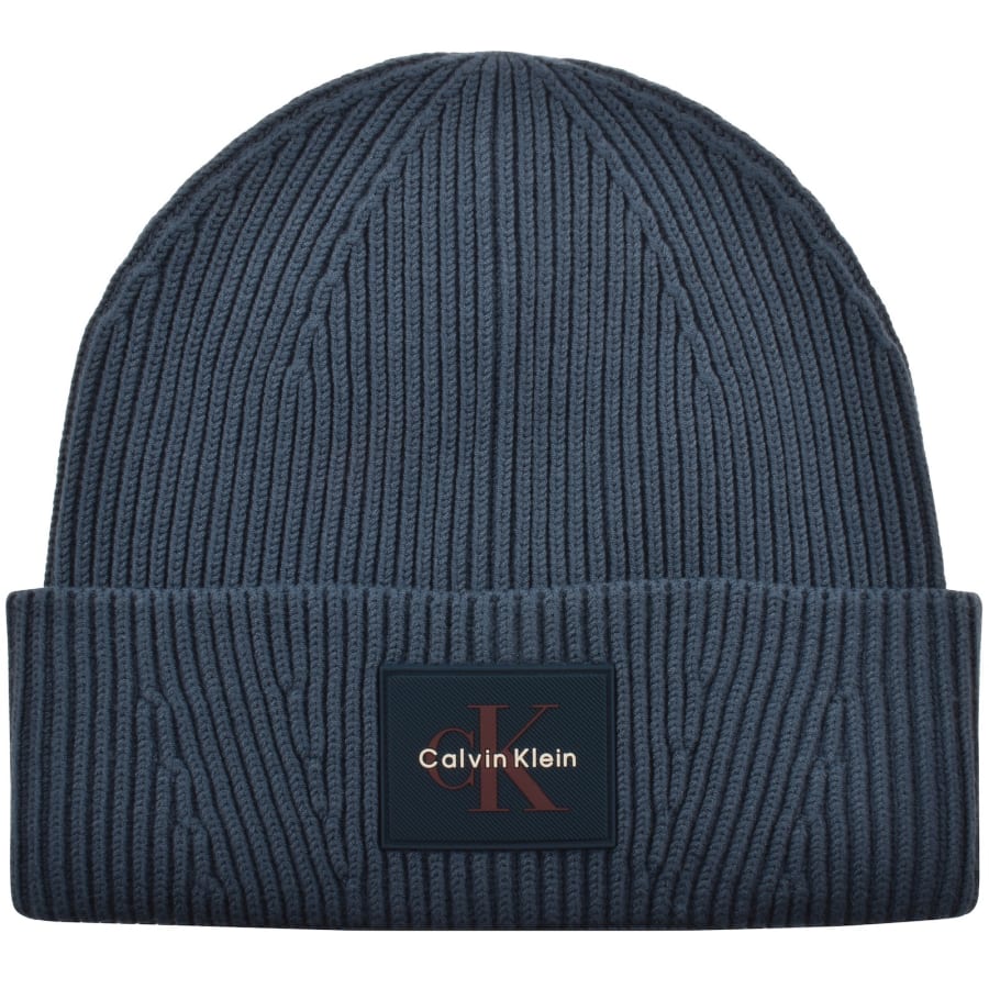 Image number 1 for Calvin Klein Patch Rib Beanie Blue