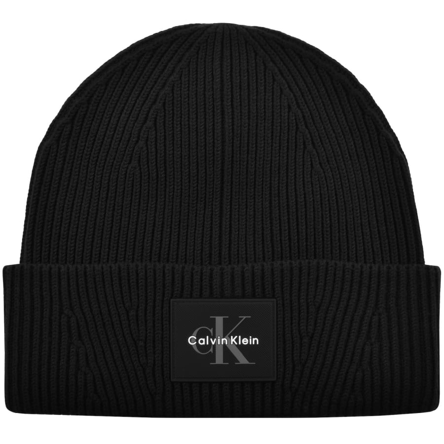 Image number 1 for Calvin Klein Patch Rib Beanie Black