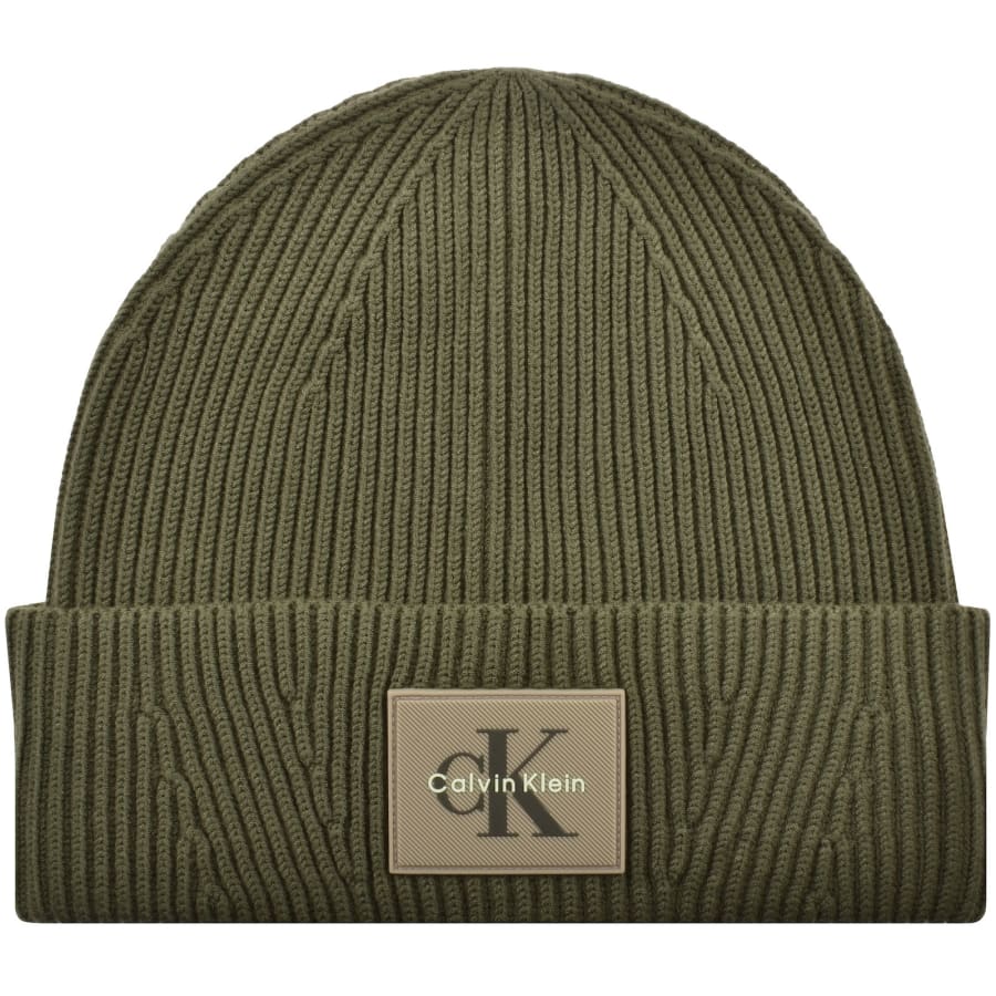 Image number 1 for Calvin Klein Patch Rib Beanie Green