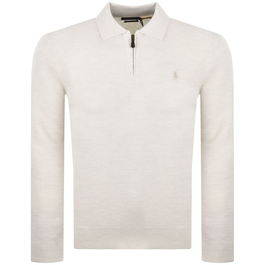 Image number 1 for Ralph Lauren Knit Polo Collar Jumper Beige