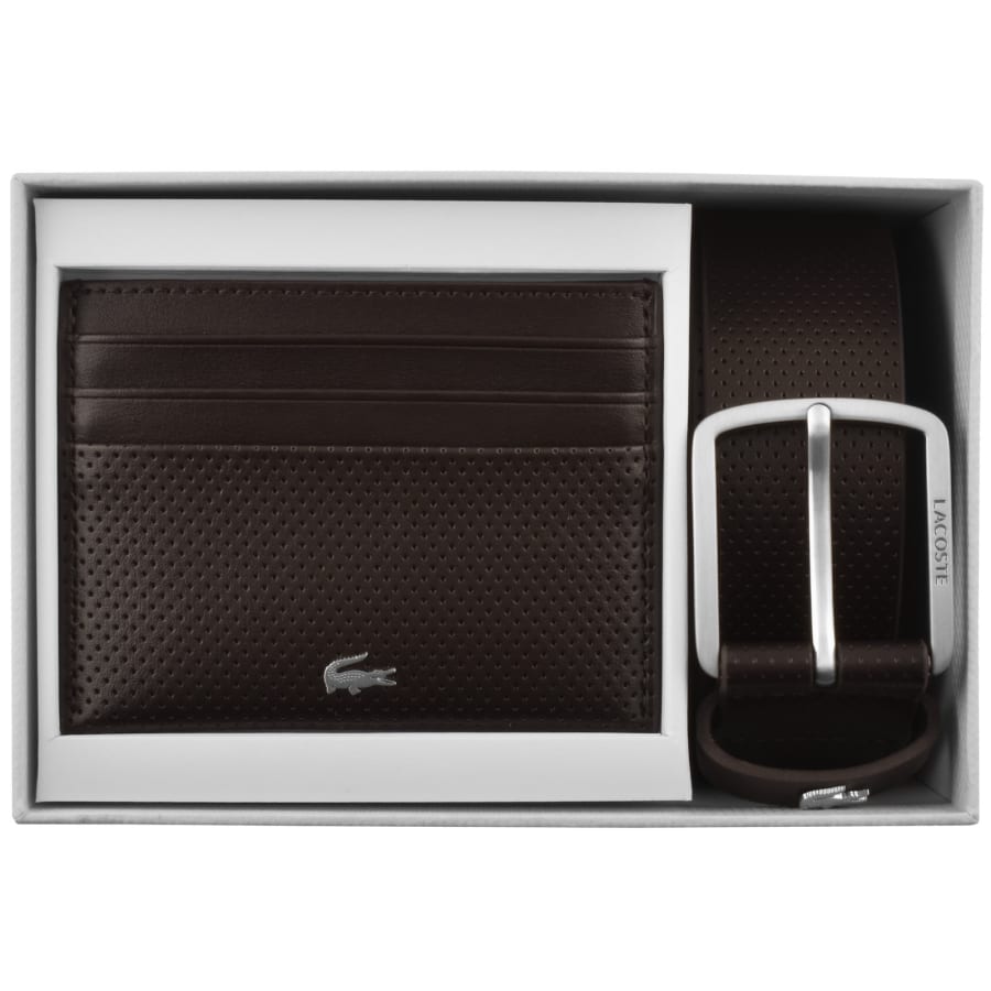 Image number 5 for Lacoste Leather Belt And Cardholder Set Brown