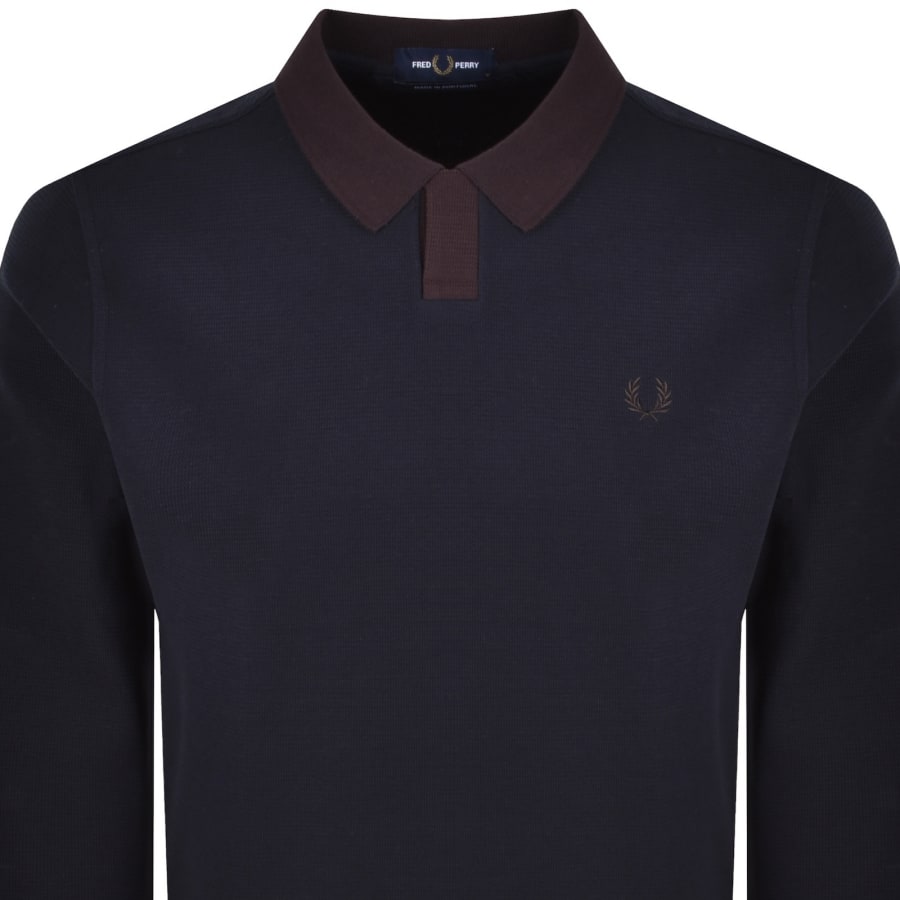 Image number 2 for Fred Perry Jacquard Polo Shirt Navy