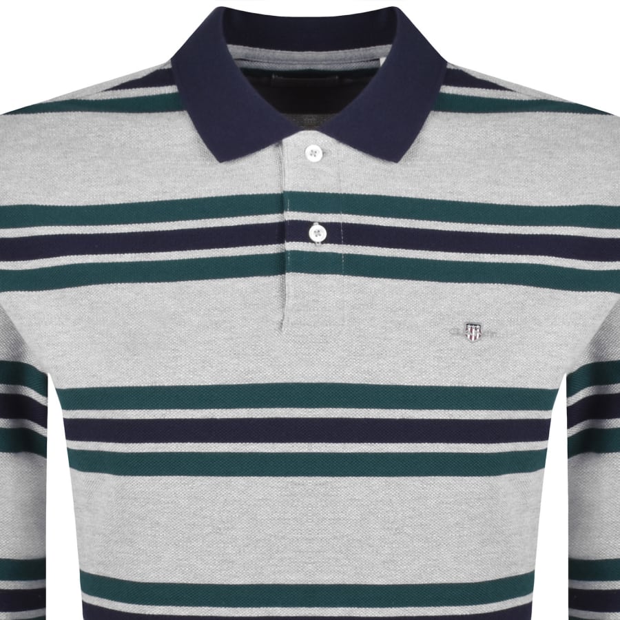 Image number 2 for Gant Striped Long Sleeve Polo T Shirt Grey