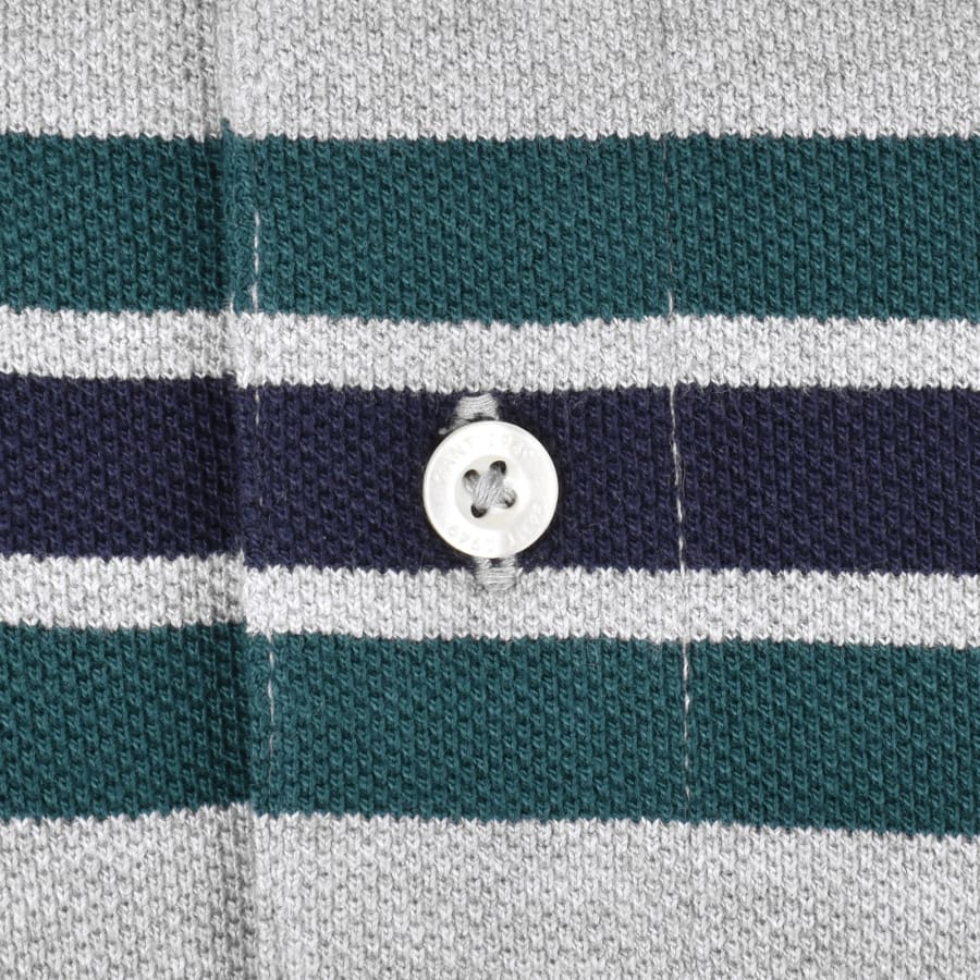 Image number 4 for Gant Striped Long Sleeve Polo T Shirt Grey