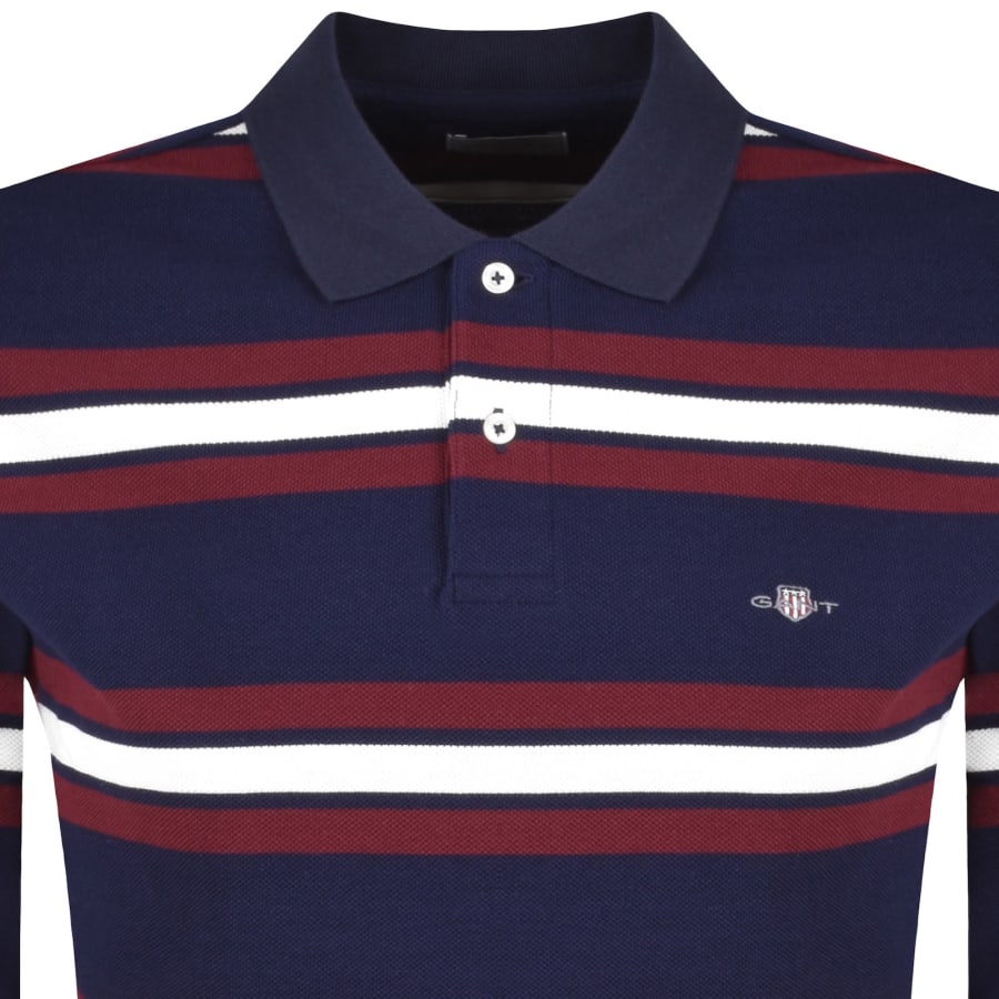 Image number 2 for Gant Striped Long Sleeve Polo T Shirt Navy