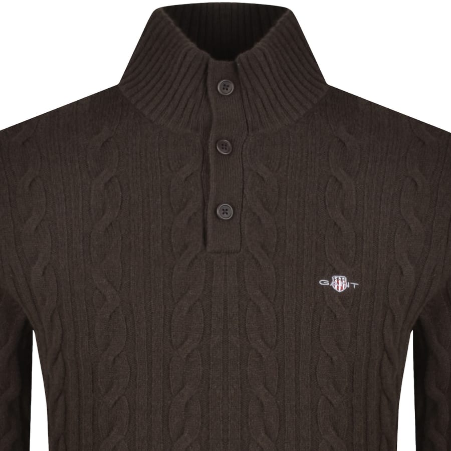 Image number 2 for Gant Lambswool Cable Knit Jumper Brown