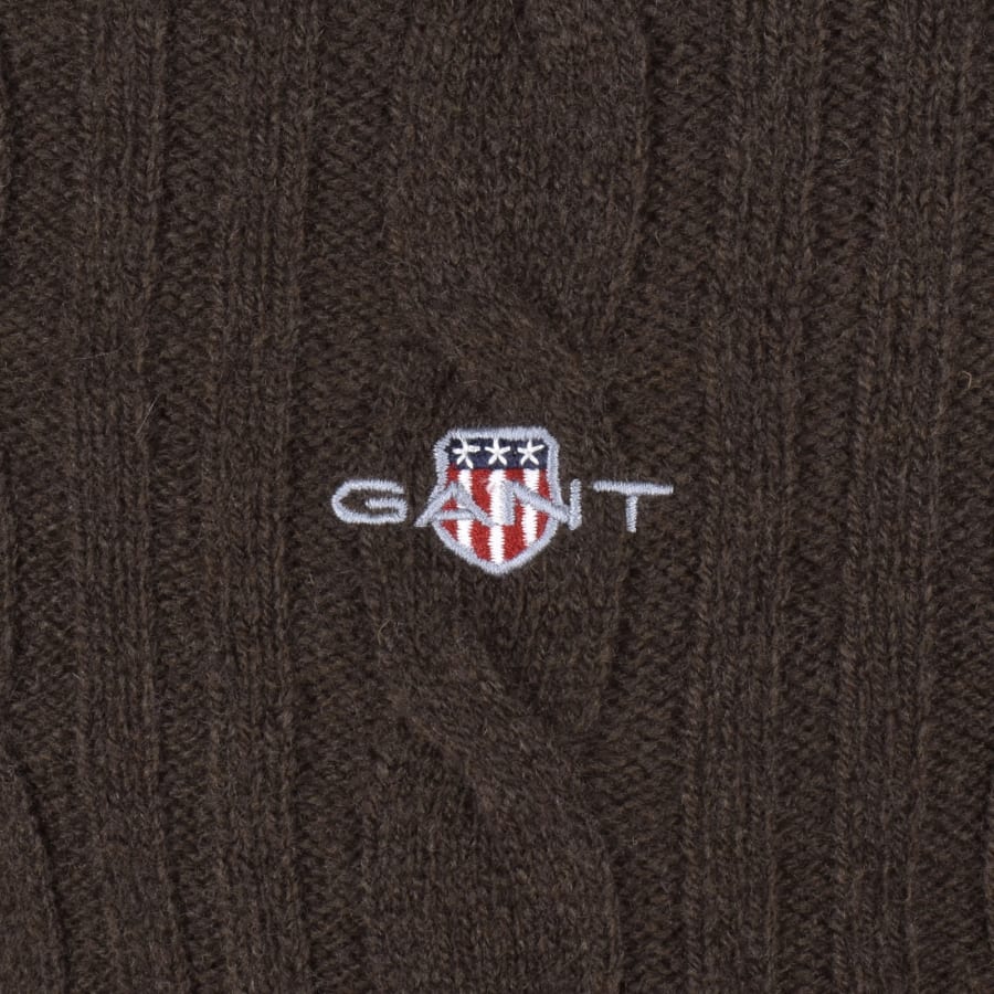 Image number 3 for Gant Lambswool Cable Knit Jumper Brown