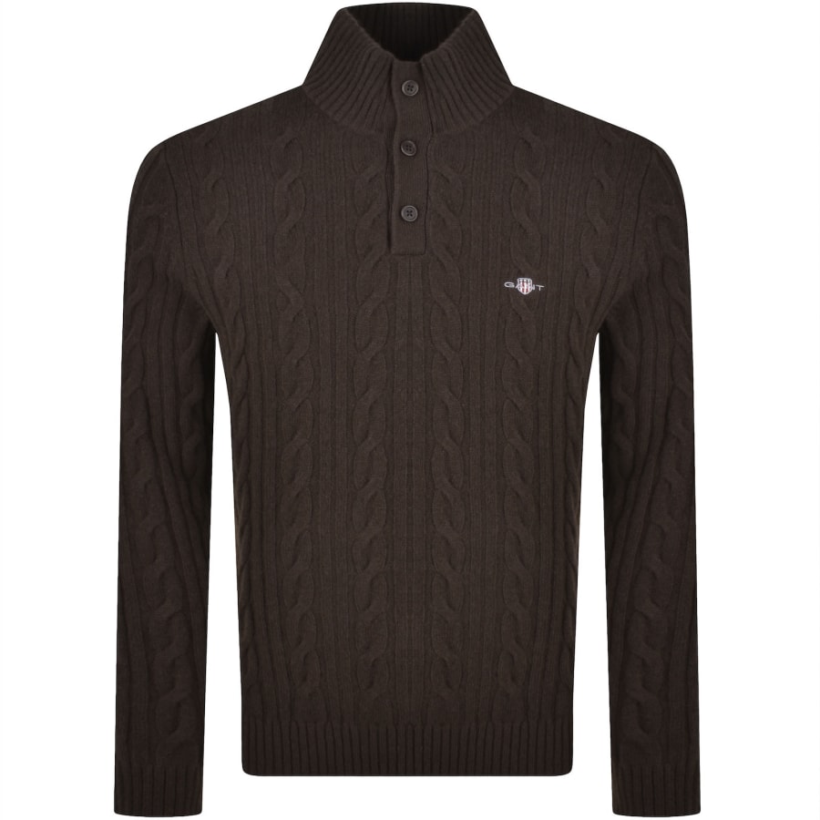Image number 1 for Gant Lambswool Cable Knit Jumper Brown