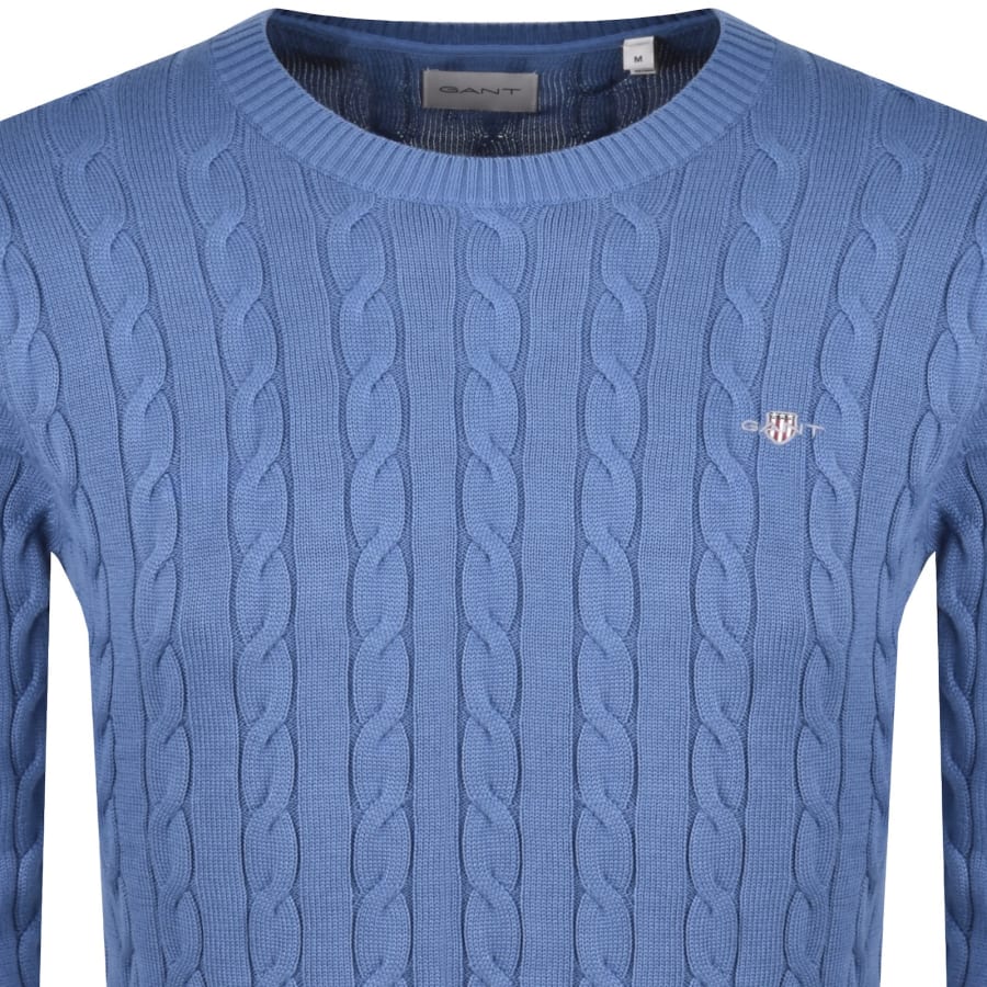 Image number 2 for Gant Classic Cotton Cable Knit Jumper Blue
