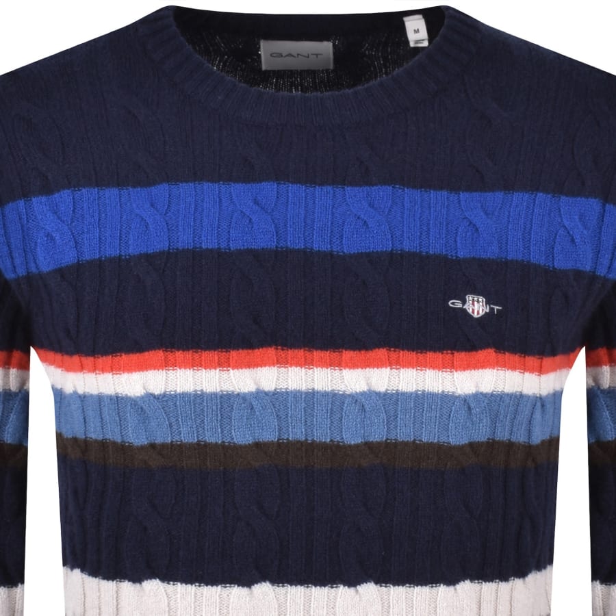 Image number 2 for Gant Lambswool Cable Knit Jumper Blue