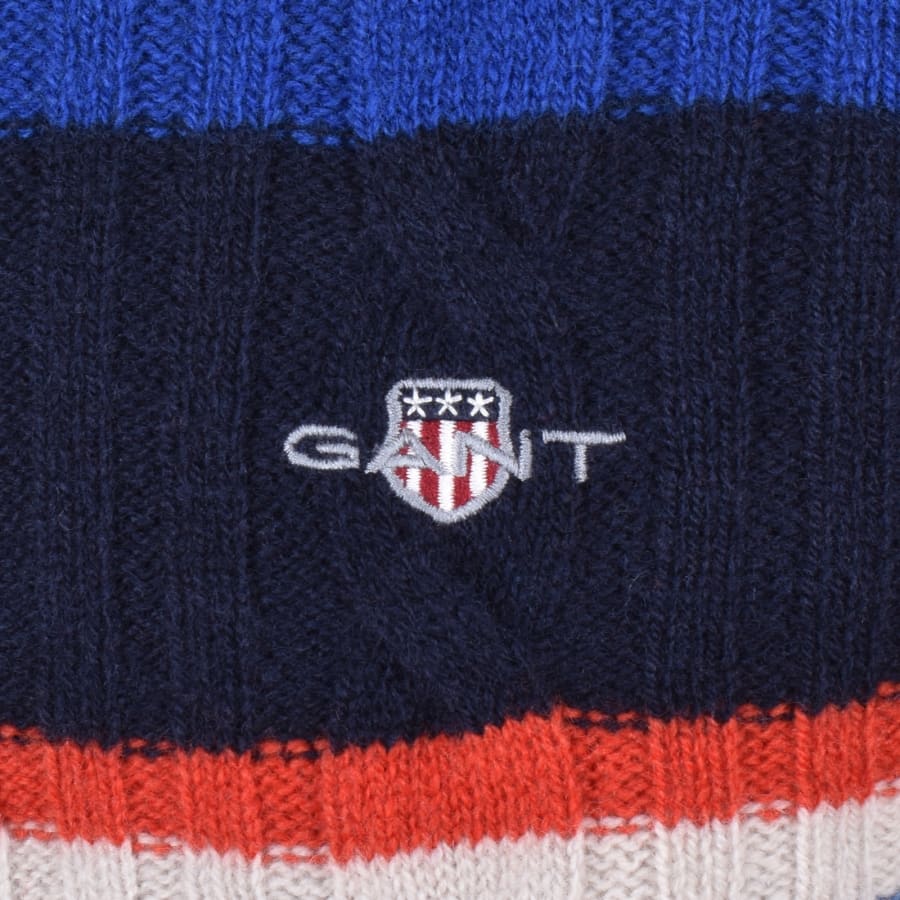 Image number 3 for Gant Lambswool Cable Knit Jumper Blue
