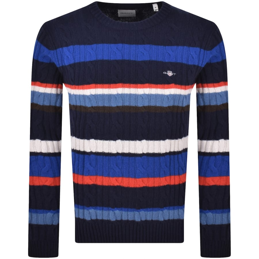 Image number 1 for Gant Lambswool Cable Knit Jumper Blue