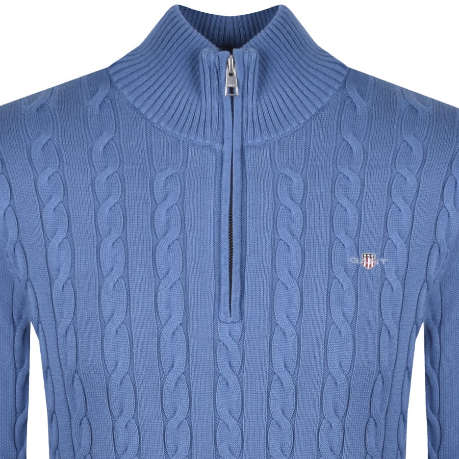 Image number 2 for Gant Cotton Cable Knit Half Zip Jumper Blue