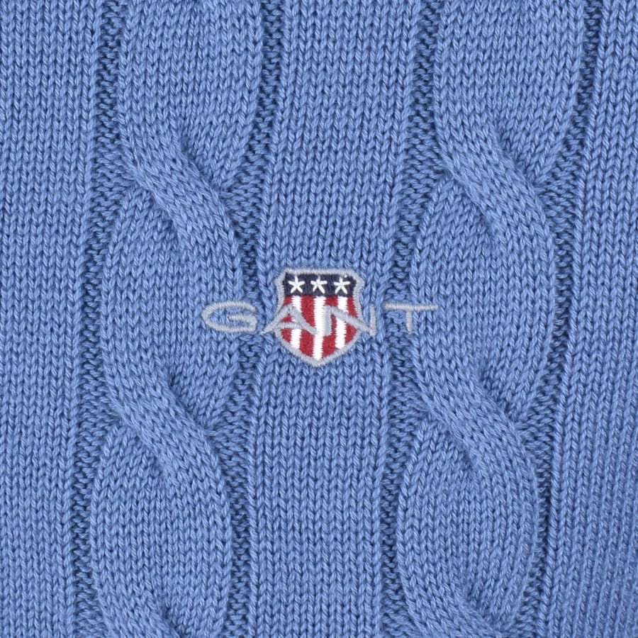 Image number 3 for Gant Cotton Cable Knit Half Zip Jumper Blue