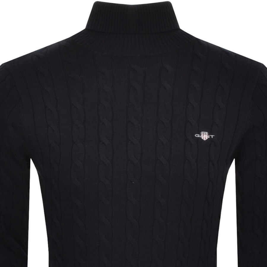 Image number 2 for Gant Classic Cable Knit Turtle Neck Jumper Navy
