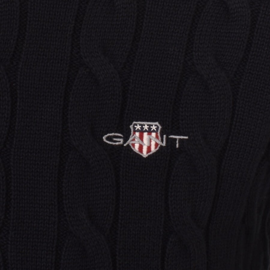 Image number 3 for Gant Classic Cable Knit Turtle Neck Jumper Navy