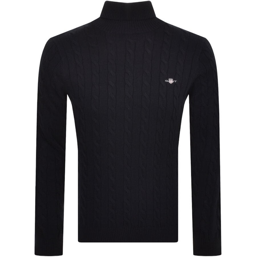 Image number 1 for Gant Classic Cable Knit Turtle Neck Jumper Navy